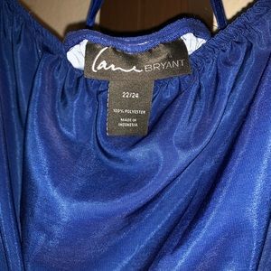 Satin blue and flower printed strapless dress